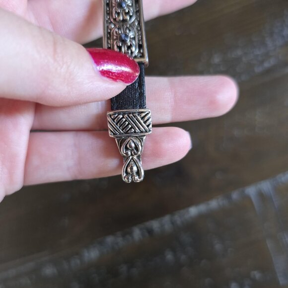 Western Faux Leather Bracelet Silver Tone Metal Accents Boho Festival Cowgirl - Picture 3 of 5